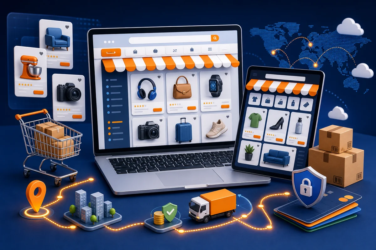 FlaxCity Multi-vendor Marketplace technology illustration